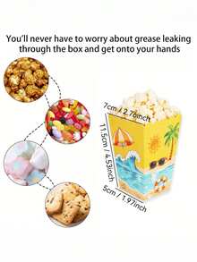 20/10PCS/1PC/Beach Theme Popcorn Boxes, 11.5x7x5cm Paper Candy Containers, Summer Tropical Palm Tree Sun Wave Treat Boxes For Hawaiian Luau, Beach Party, Birthday, Baby Shower, Pool Party Supplies - Ocean Party - View 6