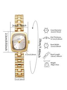 1件女士时尚休闲方形简约表盘优雅石英手链手表，礼品装（不含表盒） - 金色 - 查看 3