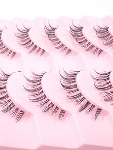 10 Pairs Natural-Looking Little Devil False Eyelashes, Transparent Stem Soft Whole Piece Daily Makeup Tool, Slouchy Essential Eyelash - Black - View 5