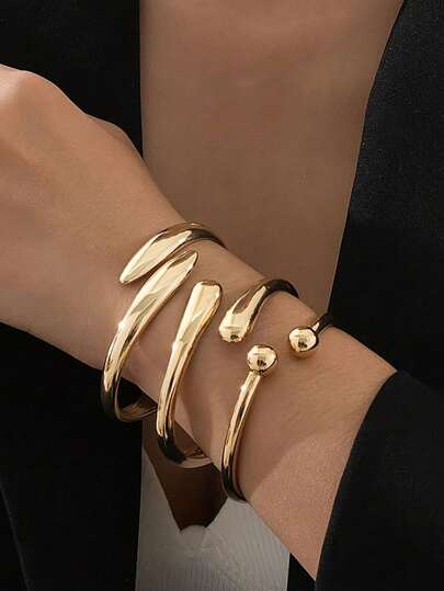 1pc Fashionable Versatile Charming Women's Metal Polished Open Bangle Bracelet, Smooth Surface, Gift For Friends