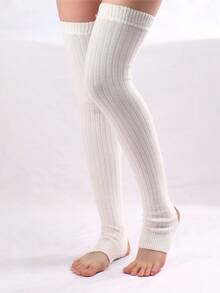 Solid Stirrup Over The Knee Socks, Cozy - 白色 - 查看 4