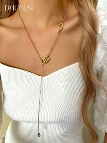 1 chiếc vòng cổ mặt trời bằng thép không gỉ mạ vàng có chữ D, dây chuyền hình chữ Y đính đá, phụ kiện trang trí tiệc. - Vàng - Xem 11