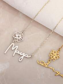 1pc Exquisite Birth Flower And Name Combo Necklace, Personalized Name Necklace With Birth Flower, Custom Name Necklace, Women's Necklace, Custom Necklace, Gold Necklace, Women's Jewelry, Personalized Gifts, Name Necklace, Custom Gifts, Christmas Gifts, New Year, Birthday, Anniversary, Valentine's Day Gifts, Gifts For Girlfriend, Necklaces For Mom - Multicolor 4 - View 3
