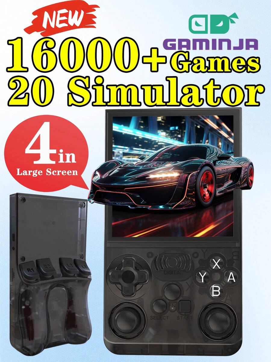 GAMINJA ANS13 Handheld Video Game Console, 3500mAh Battery Capacity, Linux OS, 4-Inch IPS Screen, 720*720 Resolution, Portable Handheld Game Player, 64GB Storage, Pre-Loaded With 15,000+ Games, Supports Multiple Emulators, Multiplayer Connectivity - Multicolor - View 1