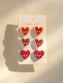 3对浪漫豹纹、恶魔之眼、涂鸦爱心亚克力耳钉套装，海滩度假风，音乐节派对礼物（女士款） - 彩色 - 查看 6