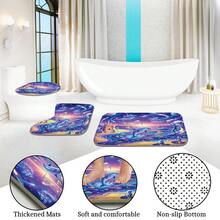 1pc/4pcs Fantasy Ocean World & Cosmic Marine Elements Pattern Multifunctional Bathroom Decor Shower Curtain Set, Free 12 Hooks Included, Elegant Holiday Atmosphere, Bathroom Mat, U-Shaped Toilet Mat And Round Toilet Mat, Suitable For All Scenarios Bathroom Set - E - View 7