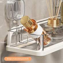 1pc Suction Cup Bathroom Shelf, No Drilling Wall Mounted Vanity Storage Rack - Multicolor - View 2