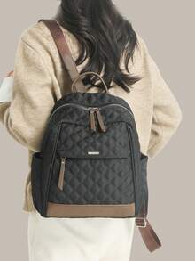 Anti-Theft Casual Diamond Quilted Nylon Backpack Women Purse; Multi-Functional Fashion Day Bag; Multi-Pocket Lightweight Travel Bag; Large Capacity Simple School Bag; Convenient Book Bag, Suitable For Students, Nurses, Teachers, Business People, Travel And Vacation, Business Trips, Daily Commuting, Shopping, Office, Dating, Hiking, Training, Work, Birthday Gifts, Holiday Gifts, - Multicolor - View 9