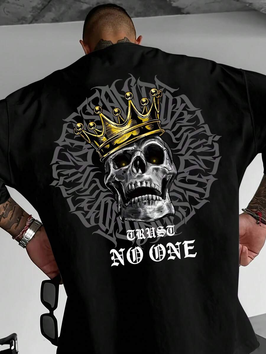 DOPE 男士街头时尚宽松印花简约圆领短袖T恤 | 精致设计 | 夏季必备 | 易于搭配 - 黑色 - 查看 1