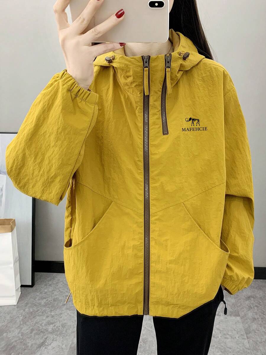 Women's Spring/Autumn Windbreaker, Waterproof Outdoor Sports Jacket, Lightweight Breathable Hooded Raincoat For Running, Cycling, Hiking - Yellow - View 1