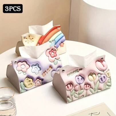 3 hộp đựng khăn giấy vẽ tranh sơn dầu cao cấp, hộp đựng khăn giấy trang trí sáng tạo cho phòng khách, bàn ăn, bàn cà phê.