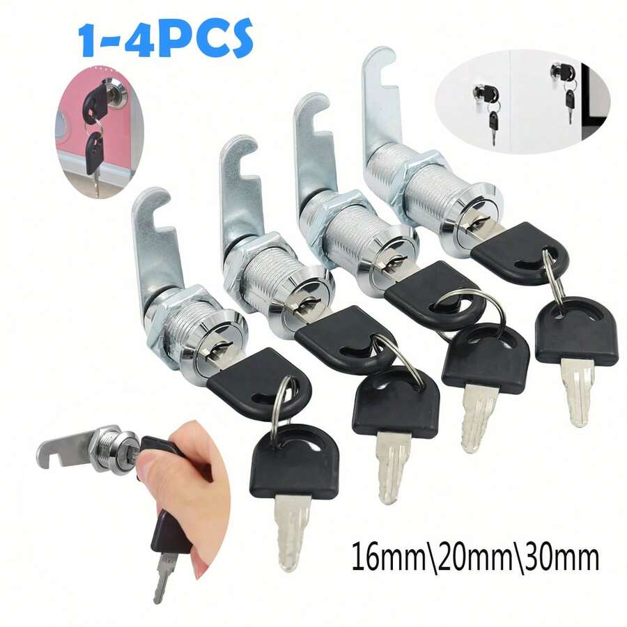 4pcs Drawer Lock Cylinder 16-20mm Cabinet Lock, Suitable For Metal Wardrobe, Employee Locker And Office Desk Drawer With Key Cam Lock - Durable Iron Structure, Non-Electric - Cabinet Lock - View 1