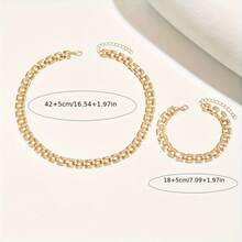 2-Piece New Spring-Summer Chic Chain Jewelry Set For Women, Featuring A Cool Metallic Style With Square Geometric Chains, Including A Necklace And Bracelet. Suitable For Daily Wear, Street Photography, Holidays, And As A Gift For Friends. Versatile Accessories - Bạc - Xem 3