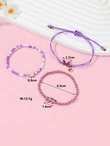 Bộ 3 vòng tay handmade đính hạt cườm hình bướm tráng men và ngọc trai giả dành cho trẻ em, thích hợp để đeo hàng ngày, làm quà tặng hoặc quà dịp lễ. - Màu tím - Xem 5