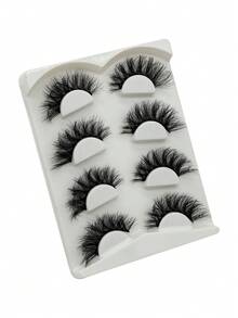 4 Pairs Natural Looking Fluffy 3D Mink Eyelashes, Wispy Layered Long Thick False Lashes, Comfortable Wear, Lengthening And Volumizing Makeup Beauty Tool - View 3