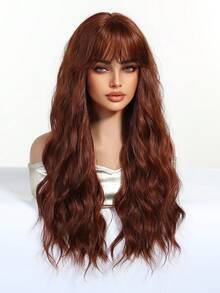 Peluca Larga Ondulada Multicapa De 26 Pulgadas En Color MarróN-Rojo Con Flequillo Aireado - Cabello SintéTico Resistente Al Calor, Gorra De Red De Rosa Transpirable, Textura Sedosa Natural, Adecuada Para Mujeres A La Moda, Fiestas, Vacaciones, Viajes, Regalos De Navidad Y Halloween Para NiñAs - Marrón - Ver 4