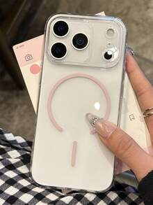 High-Transparency Slim Flit Magnetic Clear Phone Case Compatible With IPhone 17 Pro Max 16 Pro Max 15 Pro Max 14 Pro Max 13 Pro Max 16 15 14 Plus 12 Pro Max 11 Minimalist Luxury Camera Lens Protect PC Hard Back Cover Support Wireless Charging - Pink - View 2