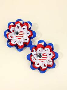 2PCS Independence Day Flower Hair Clips For Girls 4th Of July Glitter Star Multicolor Striped Fabric Bow Hair Clips, Red&Blue American Flag Print Bow Hair Clips, Personalized Alligator Clips For Holiday Party Hair Barrettes Teens Hair Accessories - Multicolor - View 7