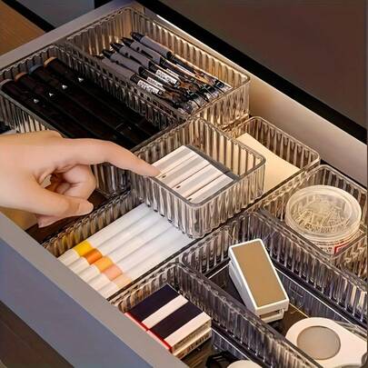 12pcs Acrylic Drawer Organizer With Adjustable Dividers, Space-Saving Storage For Cosmetics, Stationery & Home Office