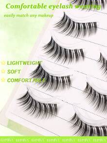 5对分层透明茎轻盈欧美风分段式假睫毛，柔软舒适持久卷翘 - 黑色 - 查看 5