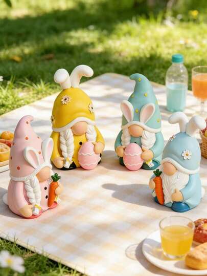 1pc Cute Rabbit Figurine Holding Carrot And Easter Eggs, Floral Decor, Suitable For Desk, Bookshelf, TV Cabinet, Home Decor, Office, Living Room, Garden, Great Gift For Ornament Lovers