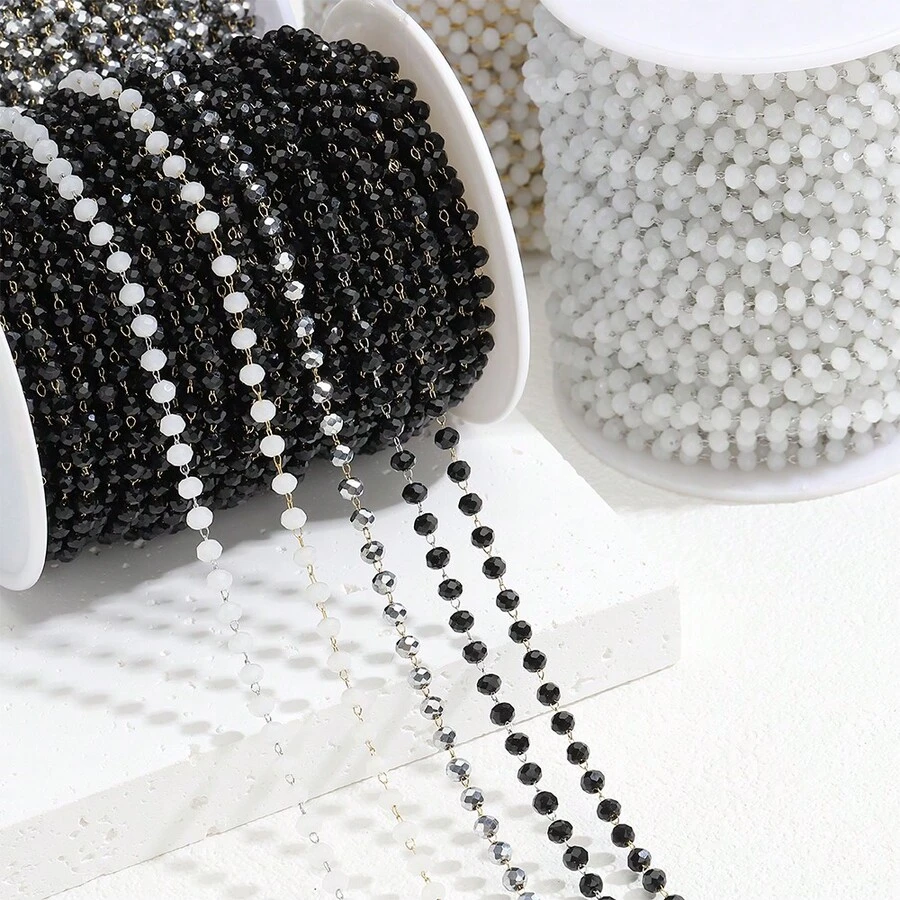 1米长 3.5毫米刻面水晶玻璃珠不锈钢链，闪亮玻璃珠链，适合DIY项链、手链、珠宝制作 - 串珠鍊 - 查看 1