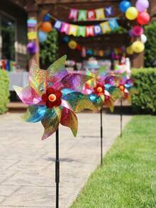 4 piezas - Molinillo de viento de jardín, molinillo de viento de inserción en el suelo de colores, decoración de césped y patio, molinillo de viento giratorio de colores, decoración exterior de molinillo de viento, señal de jardín, decoración de césped de plástico al aire libre, obra de arte de patio de colores brillantes, adecuado para la decoración de jardín de primavera y verano, decoración de jardín, decoración de fiesta (colores arcoíris) - B - Ver 6