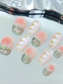 CrystalHola 10片手工亚克力短方形美甲贴片，特色设计，万圣节系列，款式超多，选择丰富，包括水滴形、芭蕾舞形、花朵形、心形、菱形、立体兔子、蜘蛛等，美甲套装，全覆盖设计，可拆卸重复使用，经久耐用，独特的指尖艺术，指甲彩绘，派对、聚会和婚礼必备时尚配饰 - 彩色 - 查看 13