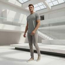 Voker Men's 100% Cotton Slim Fit Plain Basic Casual Everyday T-Shirt. Men's T-Shirt That Doesn't Shrink Or Fade. - 灰色 - 查看 4
