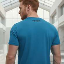 Voker Men's 100% Cotton Slim Fit Plain Basic Casual Everyday T-Shirt. Men's T-Shirt That Doesn't Shrink Or Fade. - 綠松石藍 - 查看 2