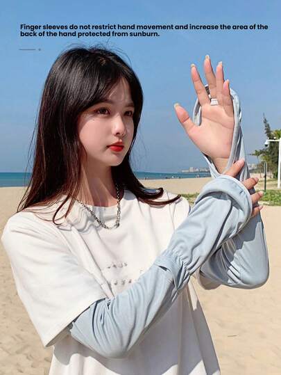 1 Pair Korean Style Thin Women's Arm Sleeves, Suitable For Daily Outings, Driving, Riding Electric Vehicles, Breathable UV Protection, Fingerless Sun Protection Gloves, Arm Sleeves, Spring/Summer,Travel,Festival