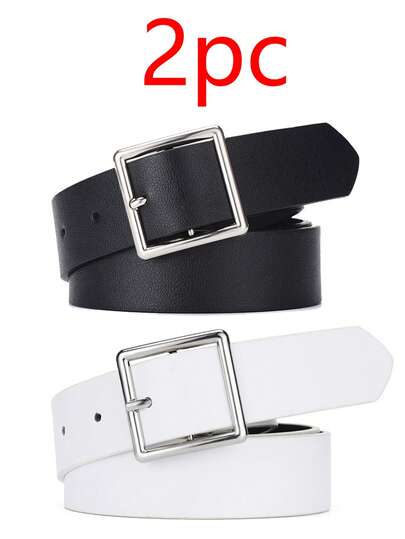 2pcs Men's Denim Belt, Student Waist Belt With PU Buckle, Korean Style Jeans Belt