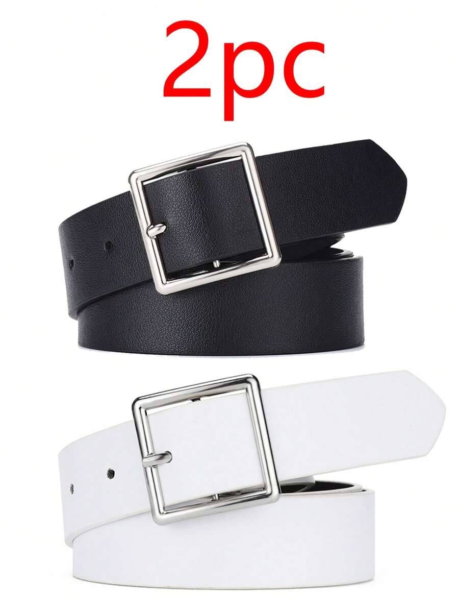 2pcs Men's Denim Belt, Student Waist Belt With PU Buckle, Korean Style Jeans Belt - Multicolor - View 1