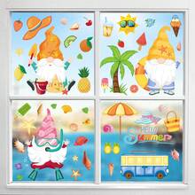 1 Set Of 9 Pcs Summer Beach Style Window Stickers, Includes Dwarf, Palm Tree, Ice Cream, Pineapple, Sailboat Patterns, Removable Static Cling Glass Decals, Suitable For Bedroom, Living Room, Balcony And Display Window Decoration - 20*30*9 Sheets - View 2