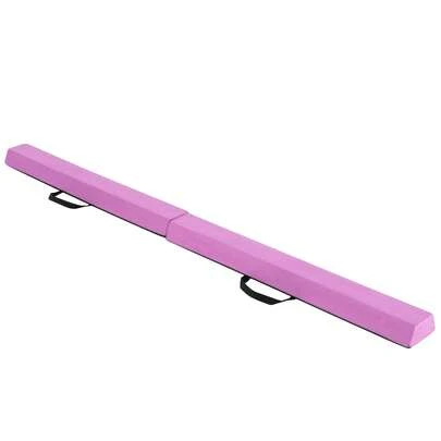 COSTWAY 210 CM Folding Balance Beam, Foam Floor Gymnastic Beam W/Removable Suede Cover & Non-Slip Bottom For Kids, Portable Home Gymnastics Training Equipment W/Carrying Handles For Beginners, Purple