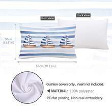 1pc Watercolor Striped Sailboat Print Pillow Cover [No Pillow Insert], 11.81*19.71in(30*50cm)/15.75*23.62in(40*60cm), [Single-Sided Printing], Made Of Polyester, Fresh Summer Style Throw Pillow Case For Sofa, Living Room, Bedroom, Car, Office, Hotel, Homestay Decor, Perfect Gift For Family And Friends - Multicolor - View 2