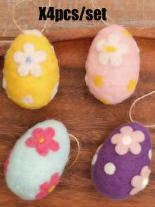 1/4 piezas Huevos de Pascua de fieltro de lana hechos a mano - Huevos de Pascua decorativos con textura y coloridos con patrones florales y de conejitos, decoraciones artesanales adecuadas para decoración de mesa, habitación, colgantes en el árbol de Navidad, decoración de canasta, decoración de bandeja escalonada, manualidades, exhibición de Pascua, decoración de fiesta y decoración del hogar de primavera - Multicolor - Ver 14