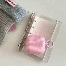 Minimalist Pink Striped Earphone Case With Hanging Loop, Compatible With Apple Pro 3/Pro 2/Pro/ 4/3/2, Fashionable Women Earphone Case, Minimalist Earphone Case, Apple Earphone Case, Apple Earphone Cover - Hồng - Xem 6