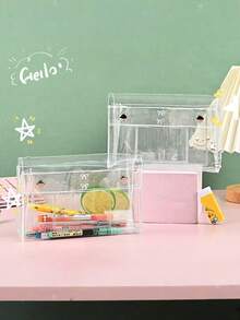 Estuche de lápices transparente de PVC con gran capacidad, bolsa de papelería portátil impermeable para estudiantes - transparente - Ver 4