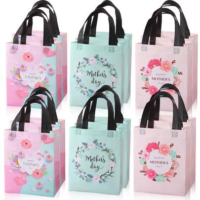 4/8/12pcs Medium Size Mother's Day Gift Bags, Mother's Day Memorial Bags, Shopping Bags For Mom, Flower Bags, A Great Gift With Rose Print Bags, 4 Different Pattern Gift Bags, 7.8x10.2x4 Inches
