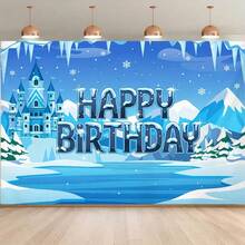 Frozen Castle Themed "Happy Birthday" Background Banner, Party Decoration Banner, Birthday, Anniversary Celebration And Photography Studio Props - Indoor And Outdoor Celebration - 8 - View 4