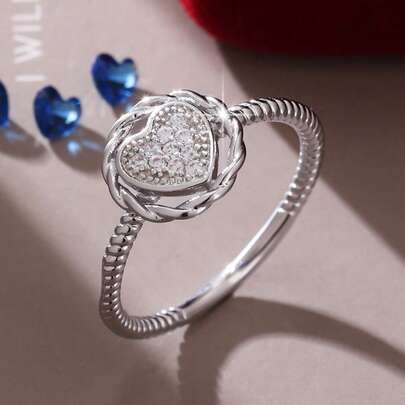 1枚时尚优雅浪漫心形立方氧化锆戒指，适合婚礼、派对和特殊庆典——情人节及所有季节的理想之选