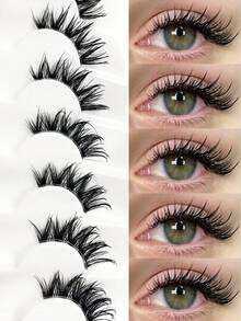 Asiteo 7 Pairs Messy Spiky Wet Look False Eyelashes Natural Half Eye Cat Eye False Eyelashes, Transparent Band,Doll Eye Styles, Create Cat Eye Makeup Effect, Long & Thin, Soft & Natural Looking Fake Lashes, Strip Eyelashes - Black - View 1