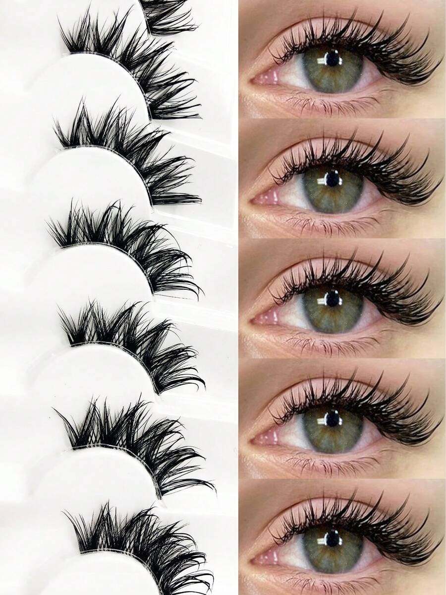 Asiteo 7 Pairs Messy Spiky Wet Look False Eyelashes Natural Half Eye Cat Eye False Eyelashes, Transparent Band,Doll Eye Styles, Create Cat Eye Makeup Effect, Long & Thin, Soft & Natural Looking Fake Lashes, Strip Eyelashes - Black - View 1