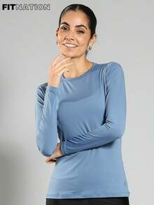 FITNATION Women's Long Sleeve T-Shirt With UV50 Sun Protection - 水鴨藍 - 查看 1
