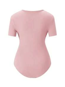 Parara Maternity Sexy Bodysuit, Fashionable Design Ins Style Versatile Comfortable Maternity Wear, High Elasticity Fabric, Suitable For Pregnancy Pink - Pink - View 3