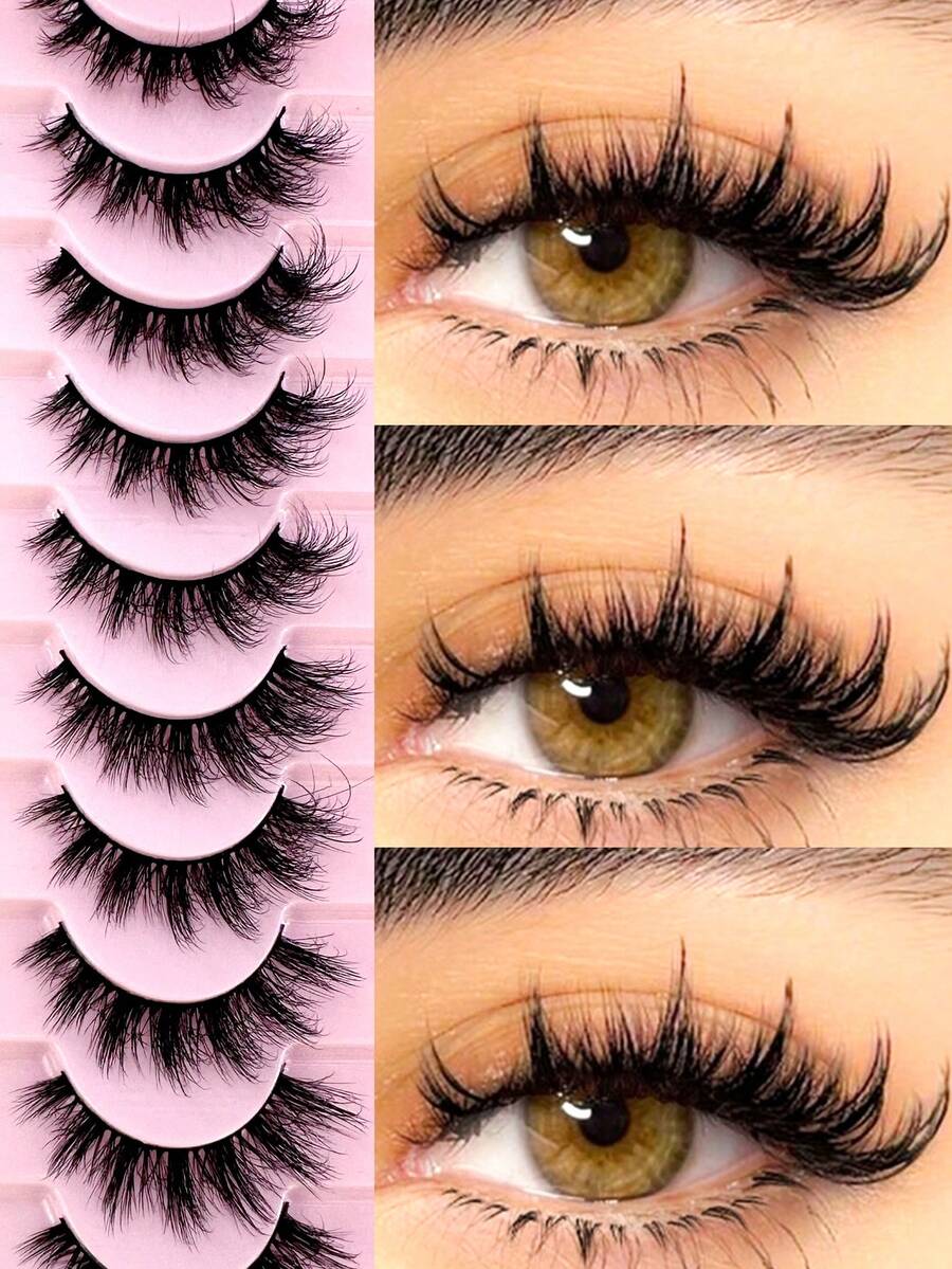 10 Pairs Criss-Cross Fluffy Natural False Eyelashes, 3D Mink Lash Extension, Long Lasting Lashes For Daily Wear - Black - View 1