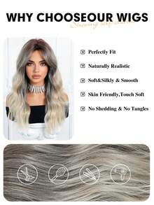 22英寸长波浪渐变灰色卷发合成假发，适合日常佩戴、派对、节日、旅行、万圣节、圣诞节、新年、音乐节、角色扮演、送给女孩的礼物、夏季毕业礼物、现成礼物、万圣节和圣诞节礼物 - 挑染棕色 - 查看 8