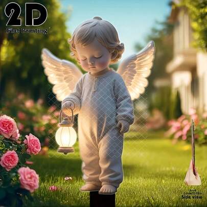 2D Flat Cute Angel Garden Decor Stakes, Outdoor Yard Decoration, Garden Lawn Decor, Easter Holiday Garden And Flowerbed Decoration, Mourning And Cemetery Memorial Decor