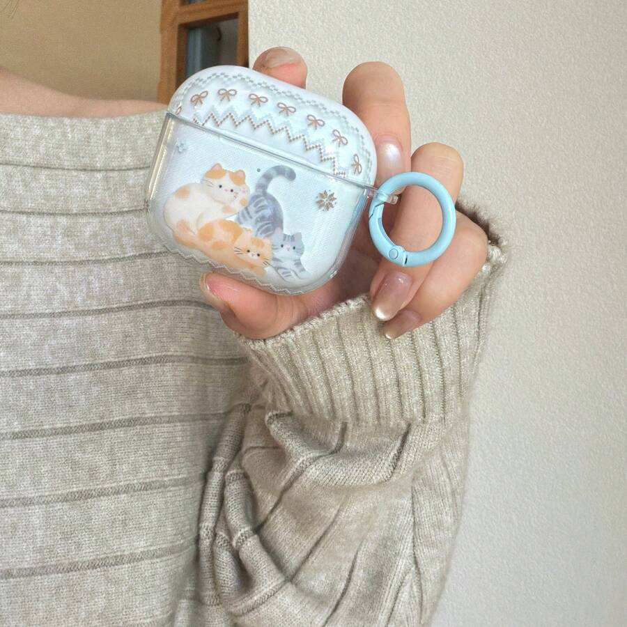 Bộ 3 ốp tai nghe hình mèo xanh trong suốt + hình tròn, tương thích với Apple Pro3/Pro2/AirPods4/AirPods3/AirPods2, ốp tai nghe thời trang dành cho nữ, ốp tai nghe tối giản, ốp tai nghe Apple, vỏ bảo vệ tai nghe Apple